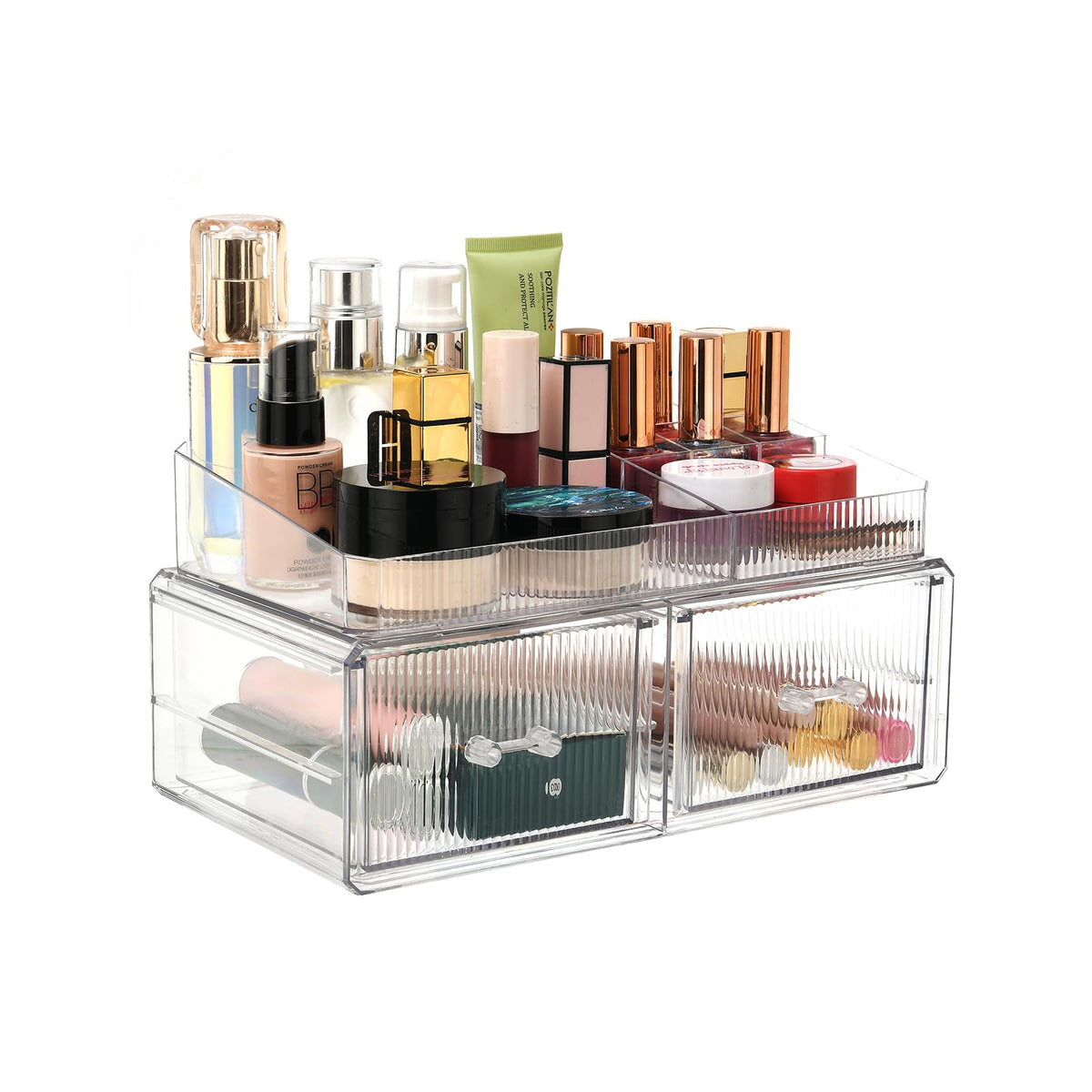 ZHIAI Stackable Organizer, Acrylic Cosmetic Organizer for Dresser, Vanity, Kitchen Cabinet, Bathroom, Under Sink, Home Organization and Storage (1 Top 5 Drawers)