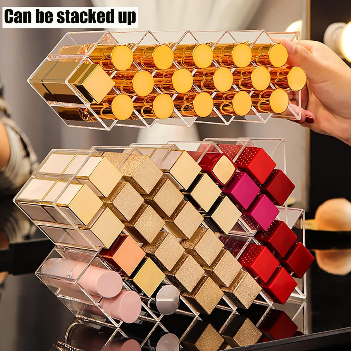 Cedilis 4 Pack Clear Acrylic Lipstick Holder Organizer, 64 Slot