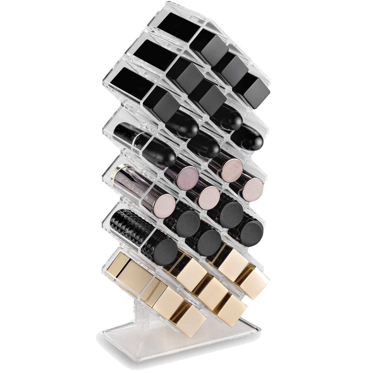 byAlegory Acrylic Lipstick Makeup Organizer | 28 Space Cosmetic Storage Designed To Stand, Lay Flat or Stack (CLEAR)