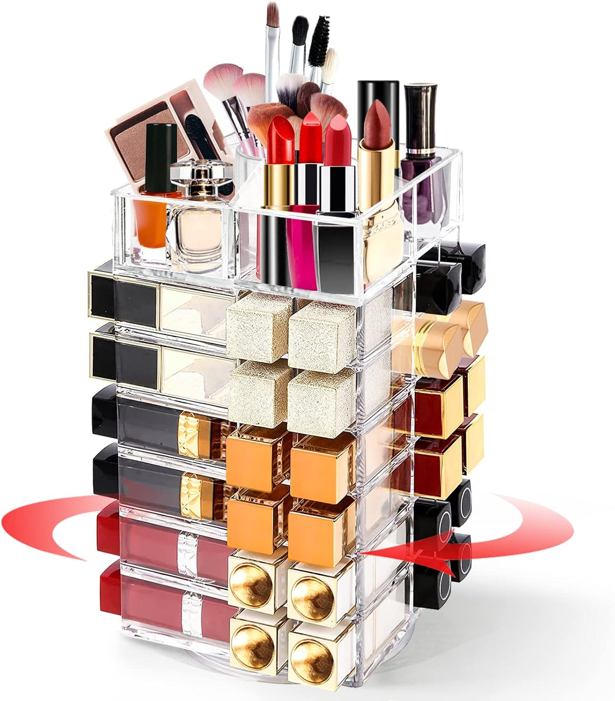 Acrylic Lipstick Tower, Rotating Lipstick Organizer with 53 Slots