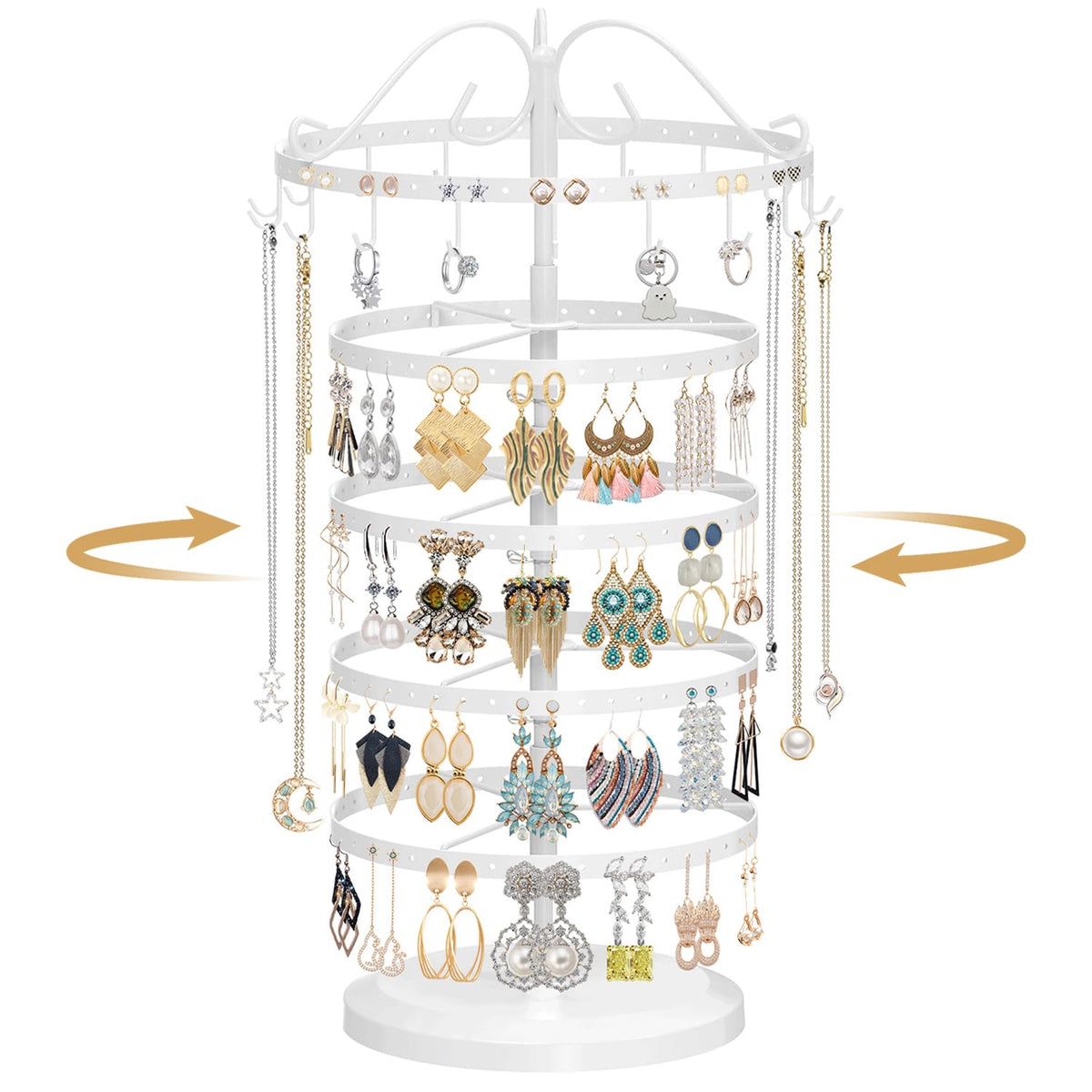 MODOWEY Rotating Earring Holder Organizer Stand Metal Display, 4 Tier Black
