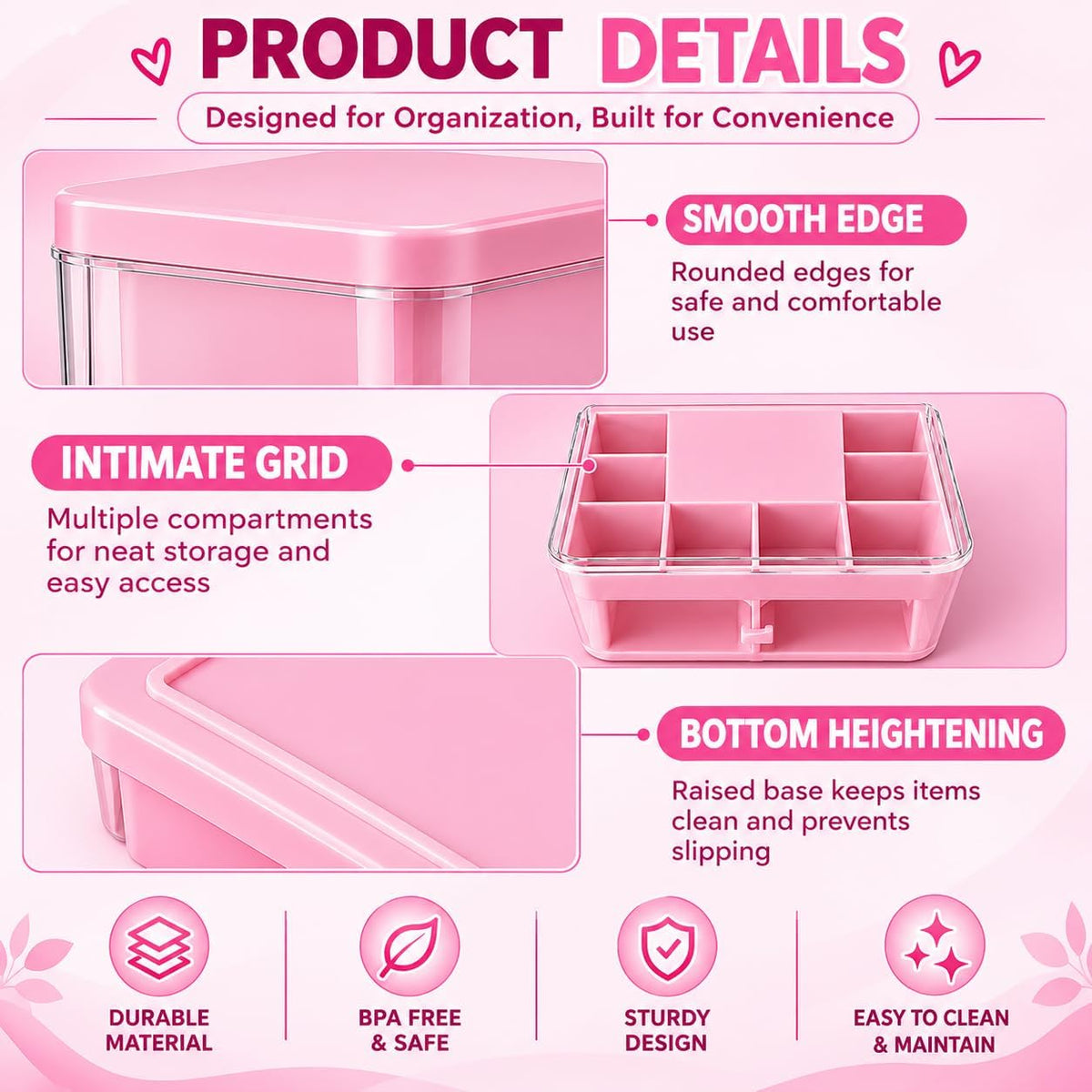 Press up Lipstick Organizer & Holder, Acrylic Lip Gloss Organizer, Pink