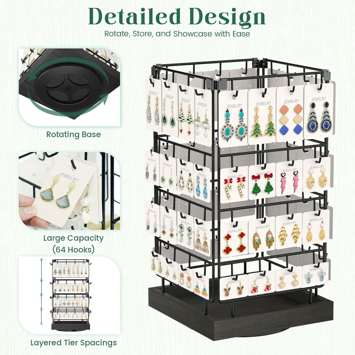 EsLuker.ly Rotating Earring Display Holder Stand for Vendors Selling, Black