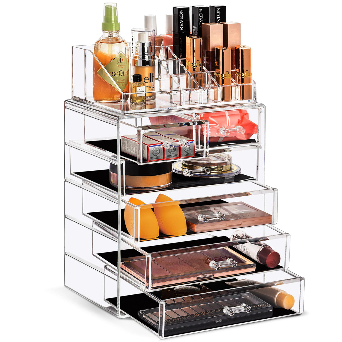 Sorbus Makeup Organizer, 6-Drawer Acrylic 2-Piece Set (Marble Print)