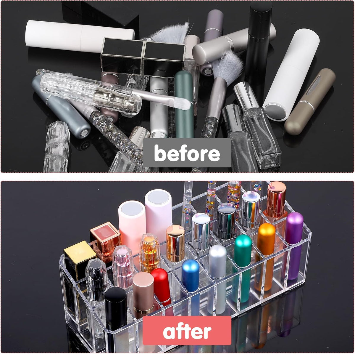2 pcs Rollerball Perfume Organizer, 48 Spaces Clear Acrylic Perfume Storage Holder Beauty Scent Holder, Makeup Lipgloss Lipstick Display Case