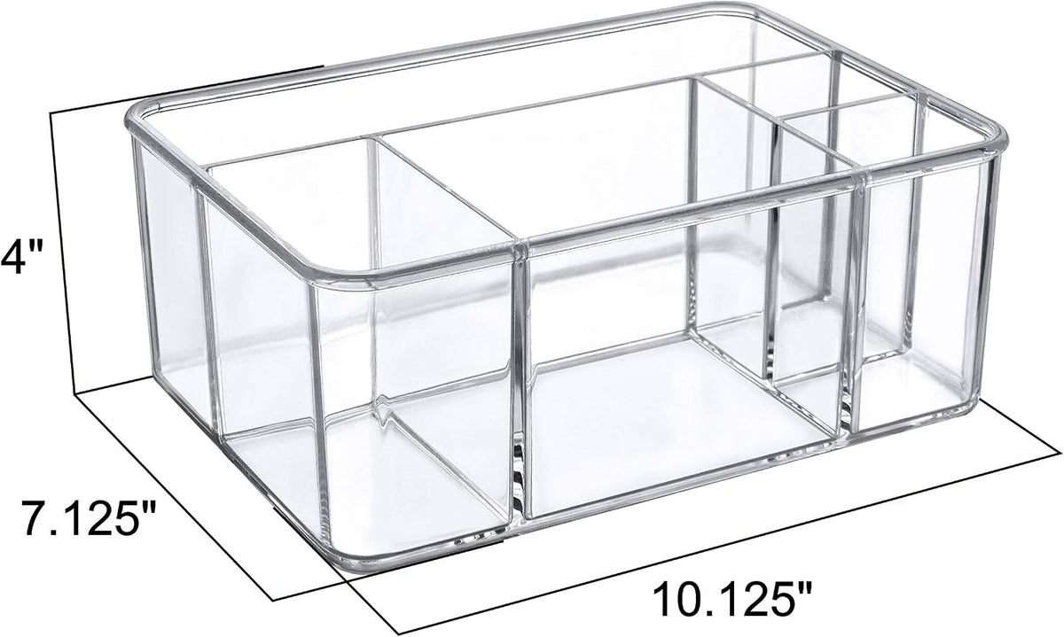 Amazing Abby - Glamour - Acrylic 5-Compartment Makeup Organizer (1-Pack), Transparent Plastic Beauty Supply Holder, Perfect Bathroom Vanity Storage for Makeup Palettes, Makeup Brushes, and More