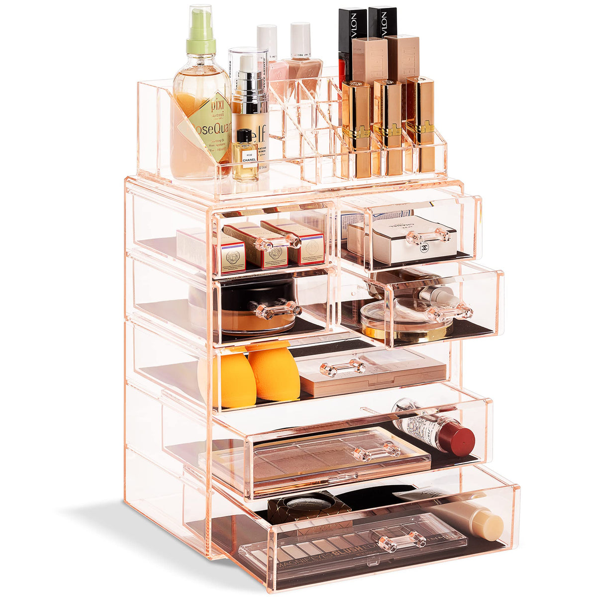 Sorbus Makeup Organizer, 6-Drawer Acrylic 2-Piece Set (Marble Print)