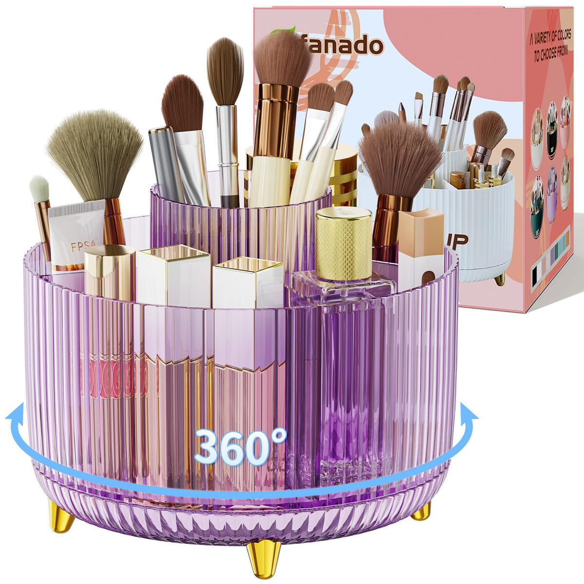 Clear Rotating Makeup Organizer Countertop for Vanity, 360° Makeup Brush Holder Organizer with 5 Compartments, Transparent Cosmetic Storage for Lipstick, Skincare, Bathroom Counter (Transparent Pink)