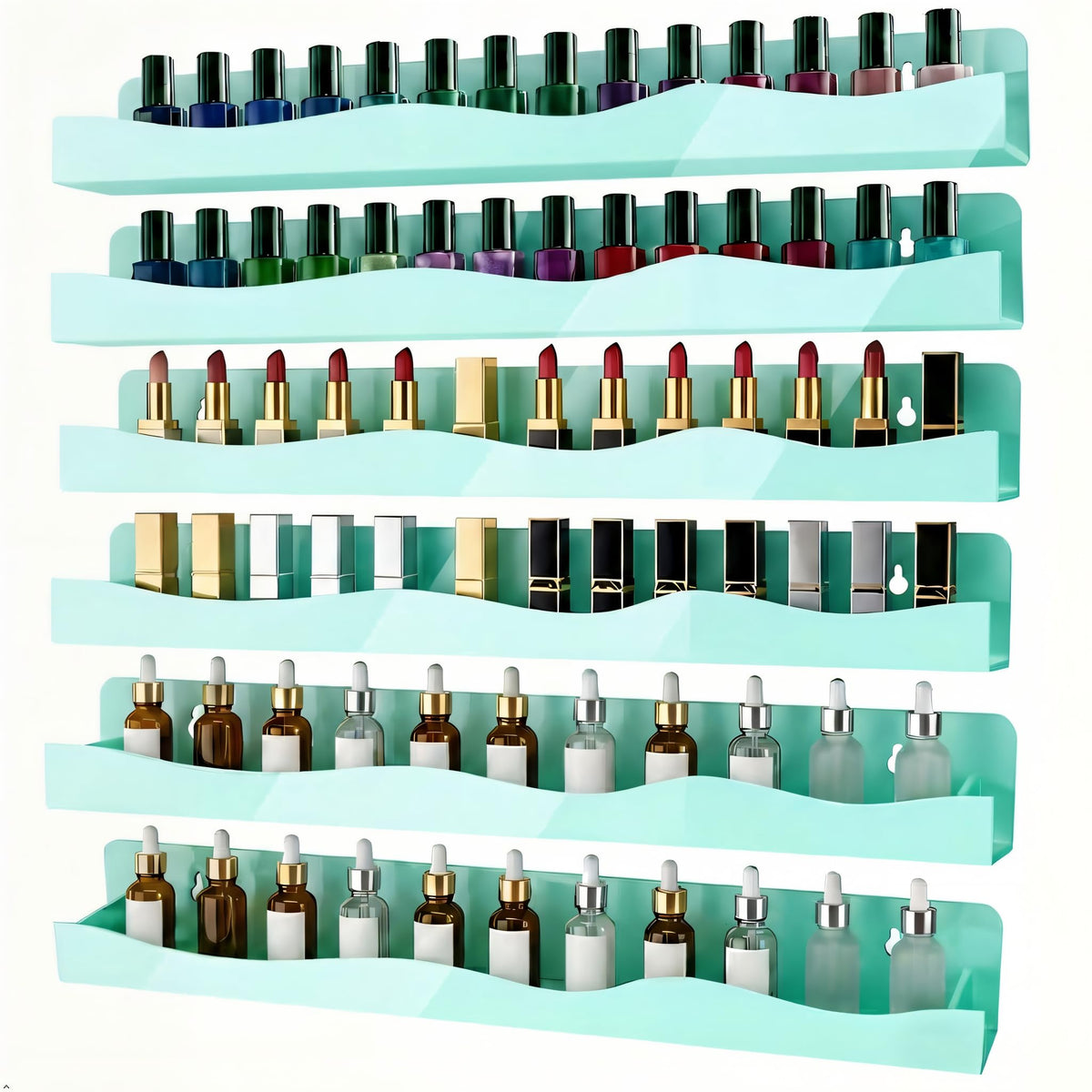 6-Pack Acrylic Nail Polish Wall Rack, 15 Inch Clear Nail Shelves