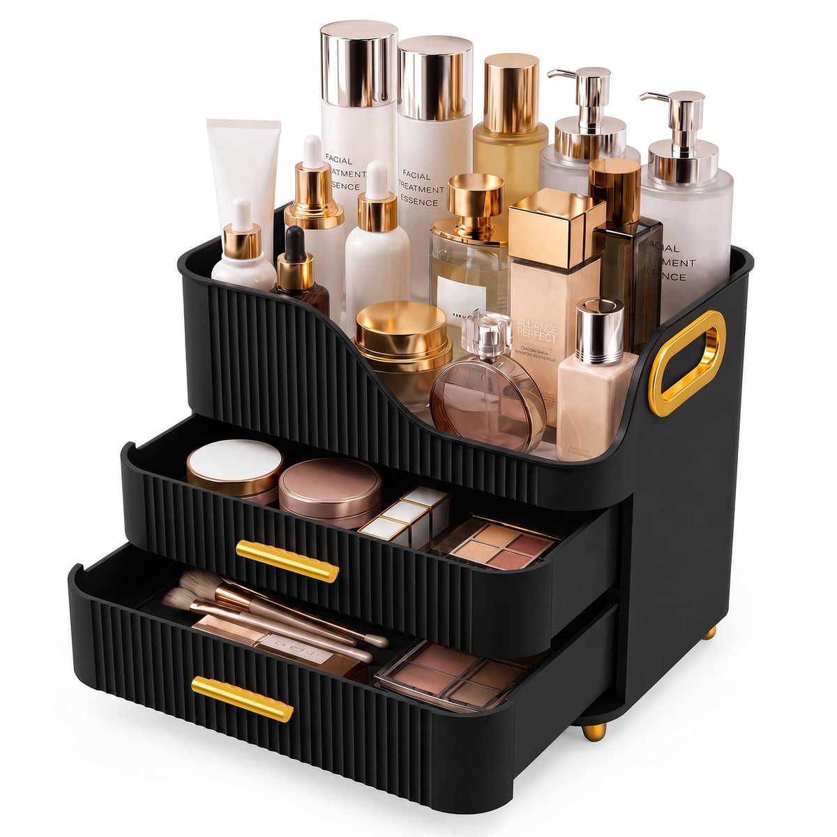 Booklov Large Makeup Organizer for Vanity, Bathroom Countertop, White