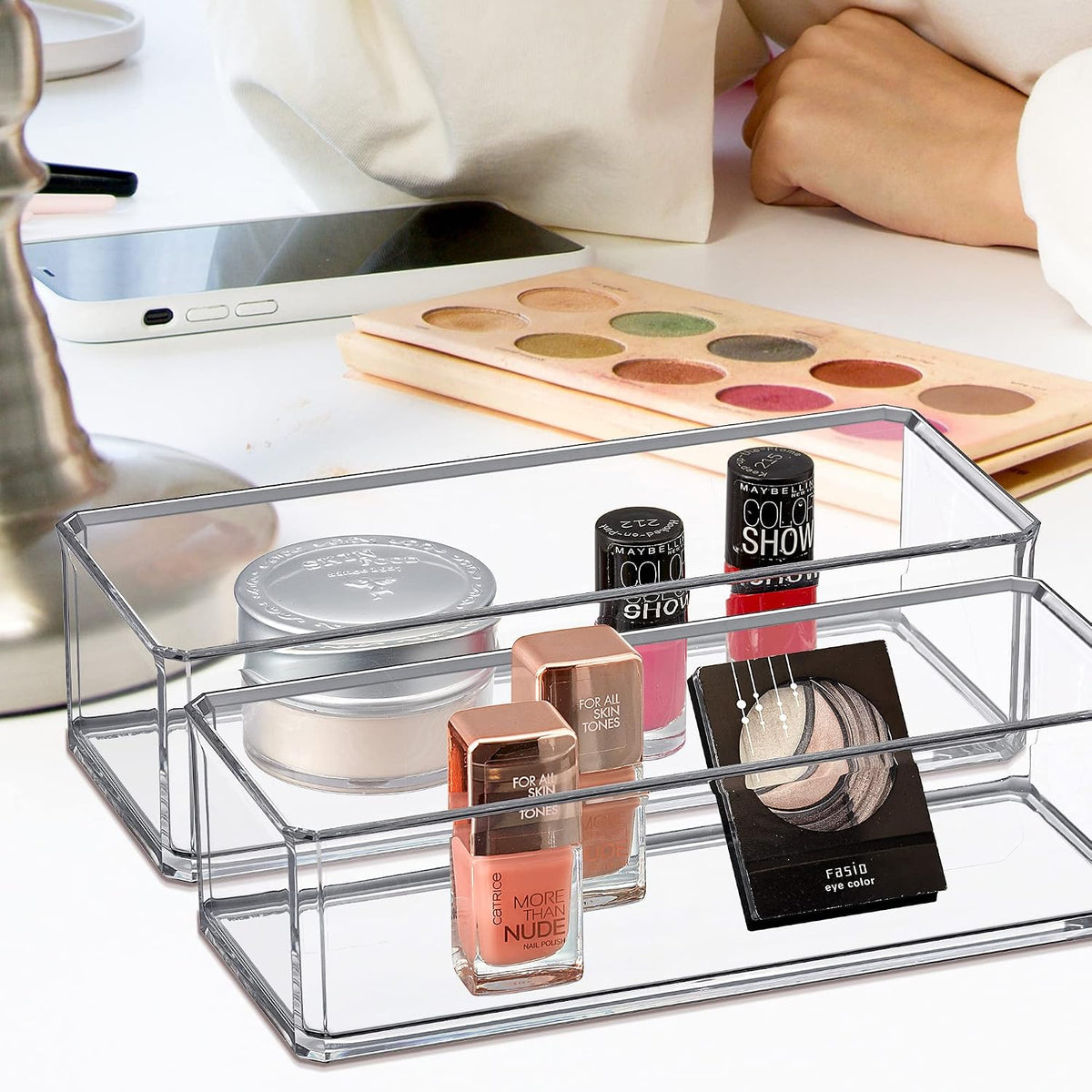 Amazing Abby - Glamour - 2-Pack Acrylic 1-Compartment Makeup Organizer, Transparent Plastic Lipstick Holder, Perfect Bathroom Vanity Storage Solution for Lipsticks, Nail Polishes, and More