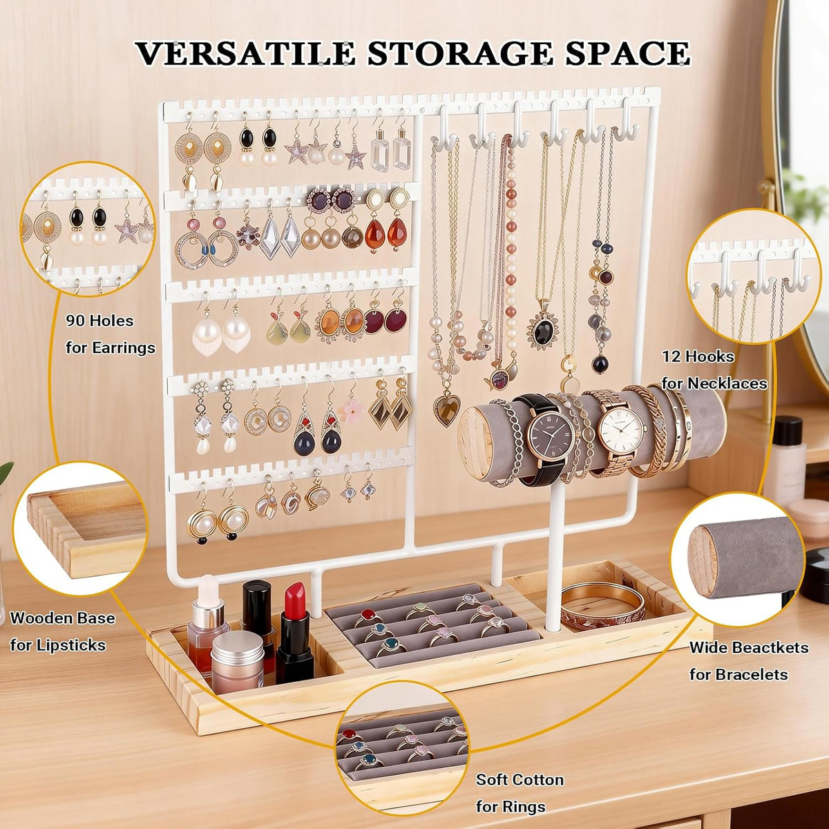 Ciormis Jewelry Organizer Stand, 5-Tier Earring Holder for Women and Girls