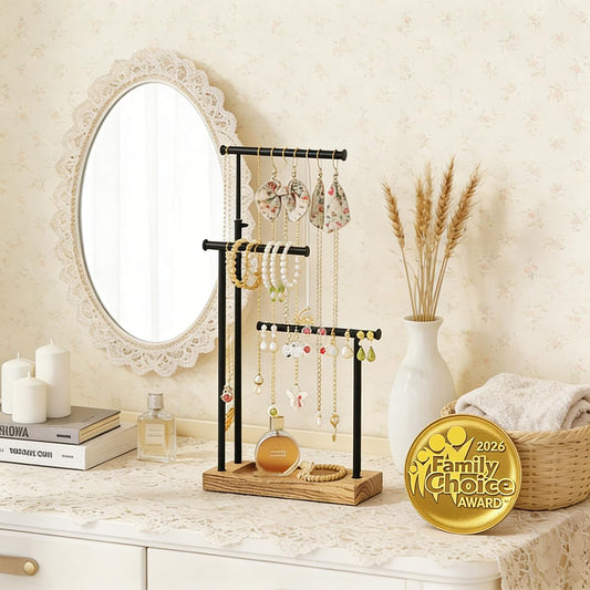 SRIWATANA Carbonized Black Jewelry Organizer Stand, Tall Necklace Holder