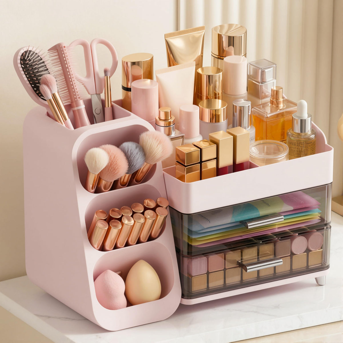 Large Capacity Makeup Organizer Countertop with Makeup Brush Holder for Vanity, Thickened Material, Bathroom Countertop Organizer Skin Care Perfumes Storage, Teen Girl Gifts for 12-23 Year
