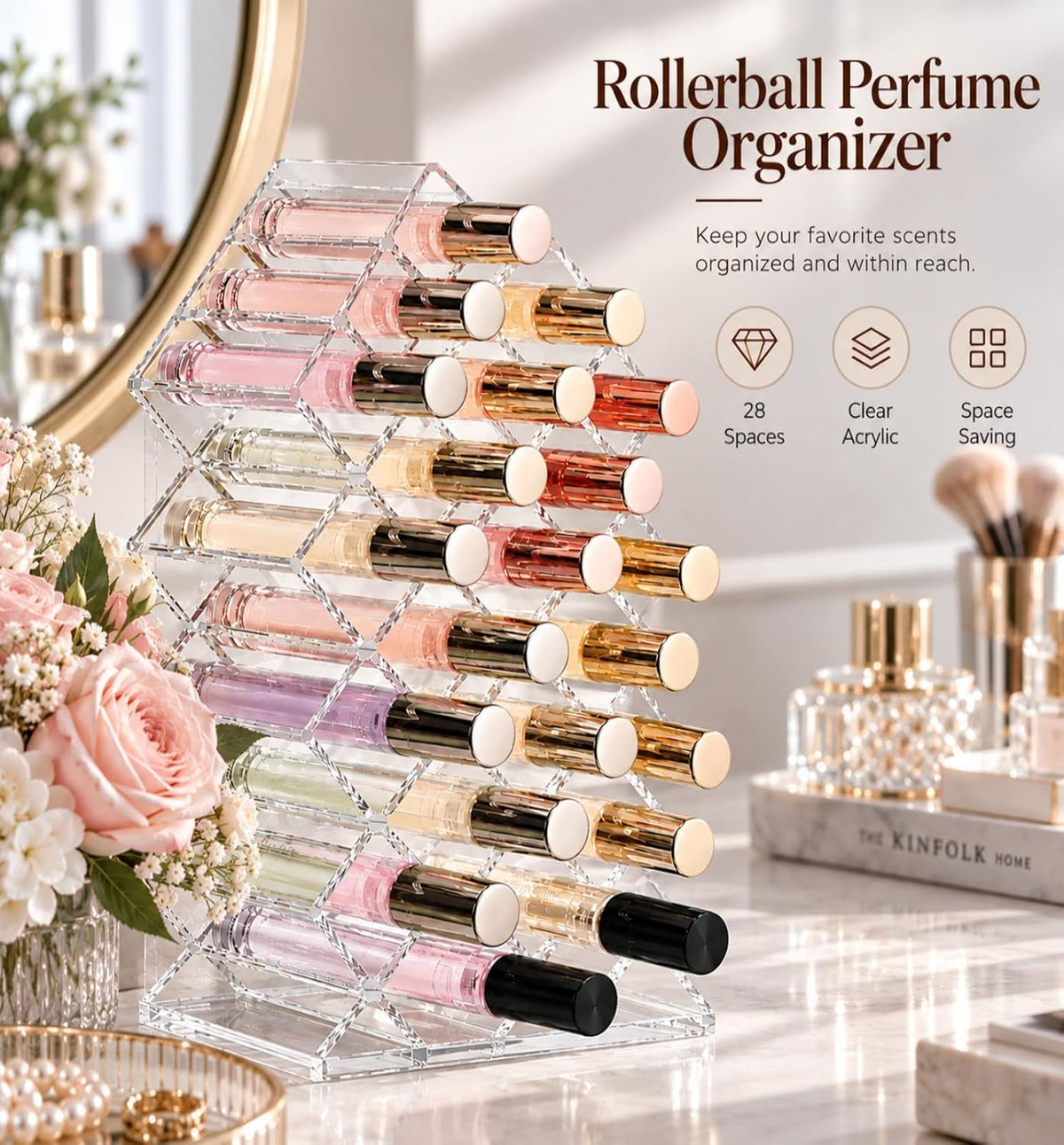 Lipstick Organizer, 28 Slots Acrylic Lip Holder, Stackable Lip Gloss Organizer, Fish Lipstick Tower Holder Storage for Cosmetic Bathroom Vanity Countertop Display (28 Slots)