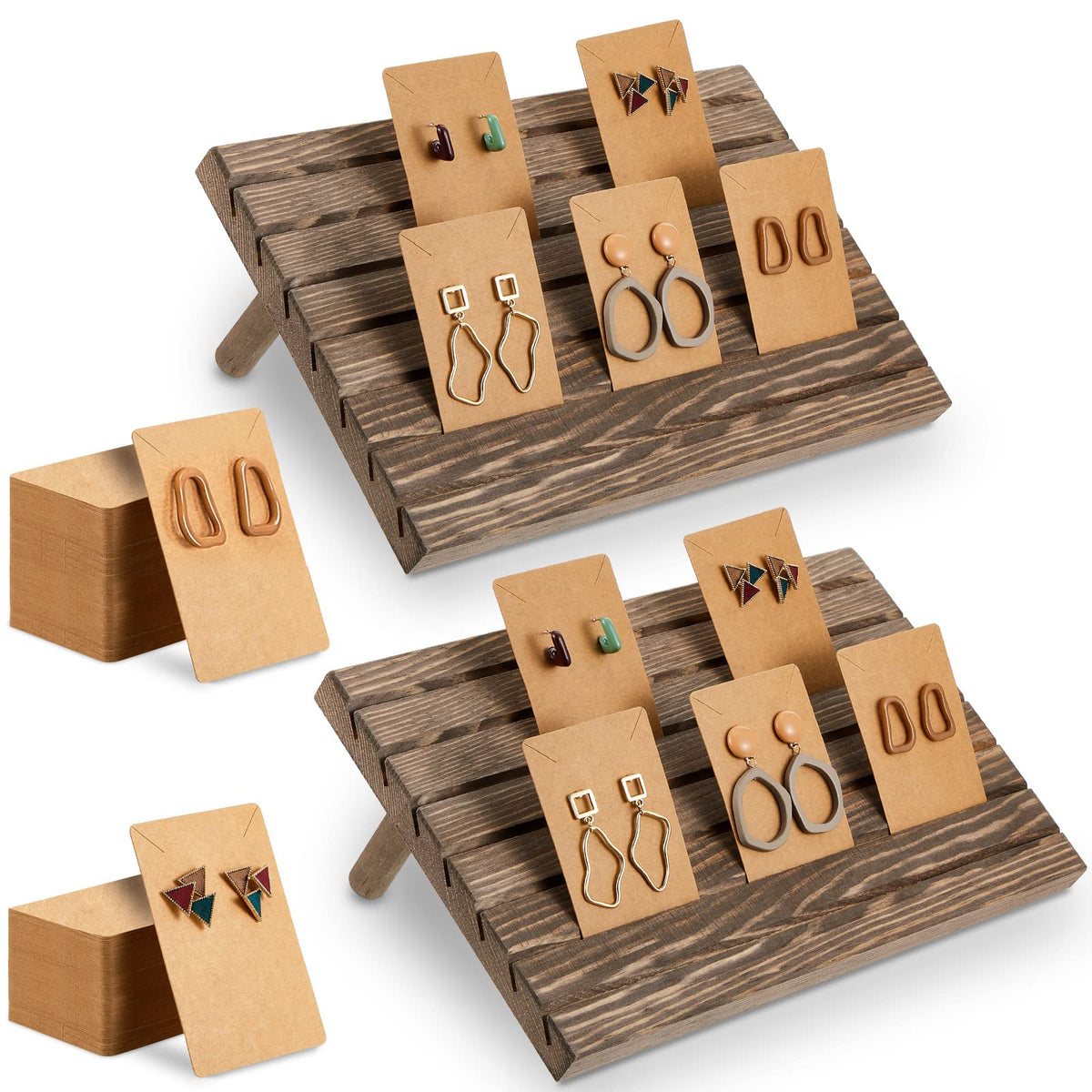 Marsui 62pcs Wood Earring Card Display 2 Set Earring Holder with Card