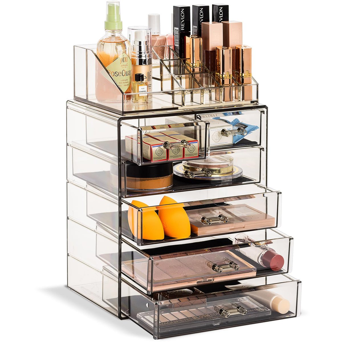 Sorbus Makeup Organizer, 6-Drawer Acrylic 2-Piece Set (Marble Print)