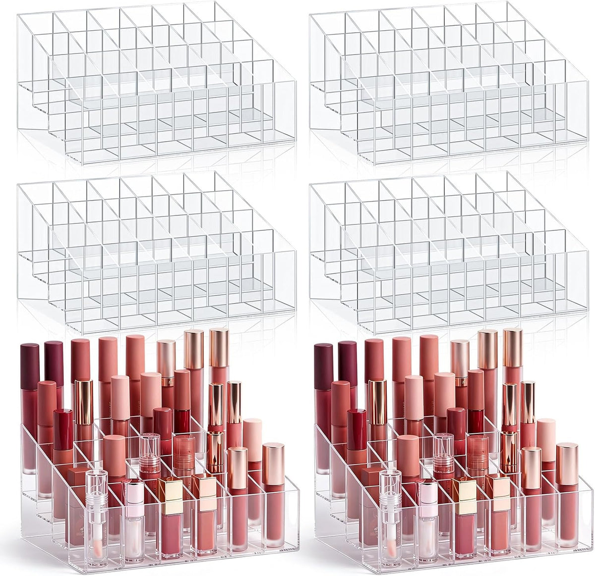 Macarrie 6 Pieces Lipstick Holder 24 Slot Clear Acrylic Lipgloss Organizer Storage Display Case for Perfume Sample Mascara Brushes Birthday Gift