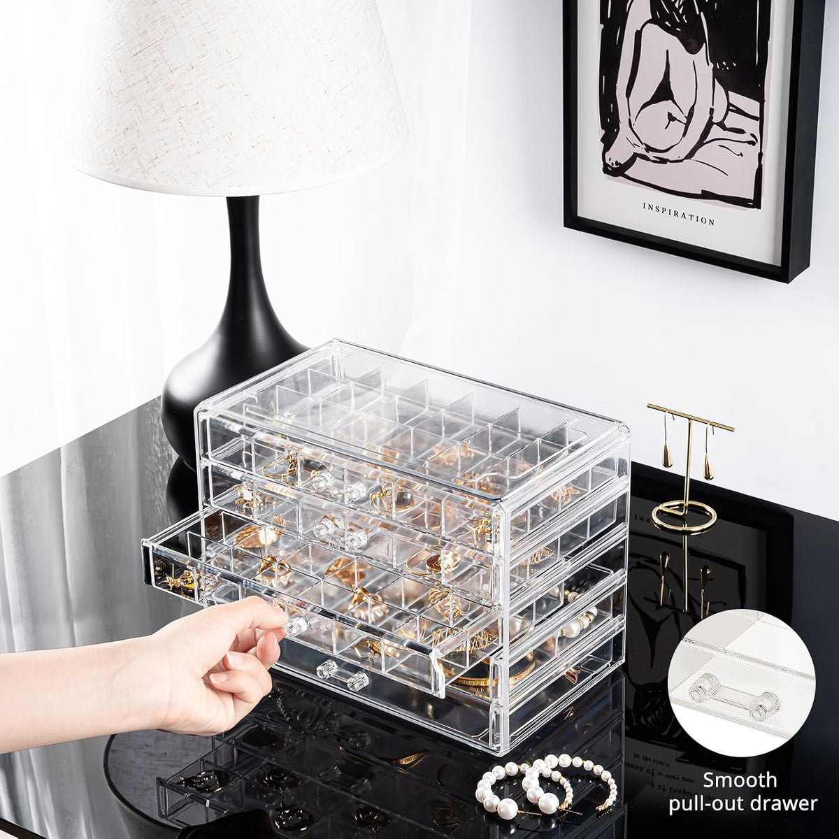 ProCase Acrylic Earrings Holder Organizer Box -Clear, 5 Layers