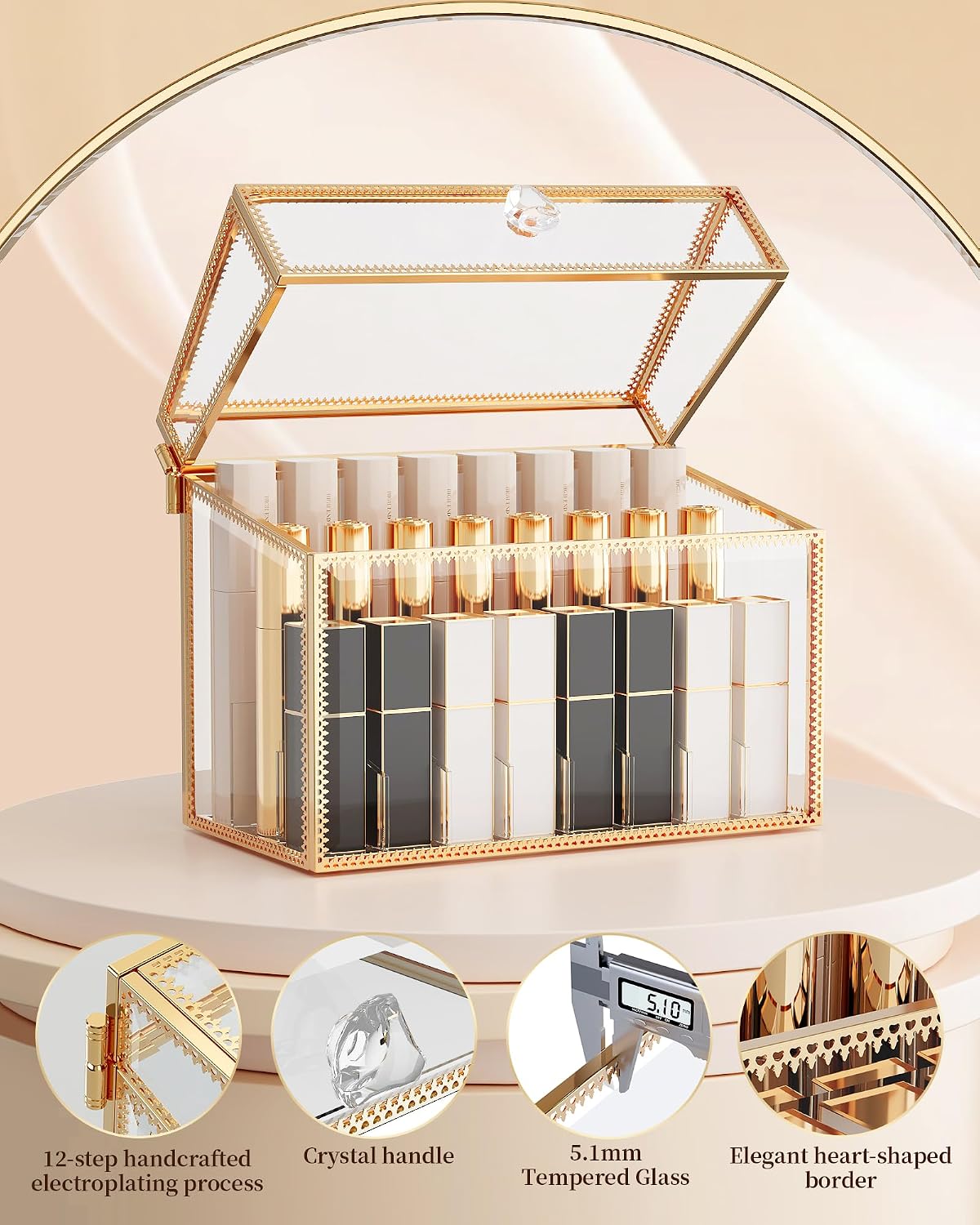 Youdepot Lipstick Organizer Holder, 24 Spaces Tempered Glass