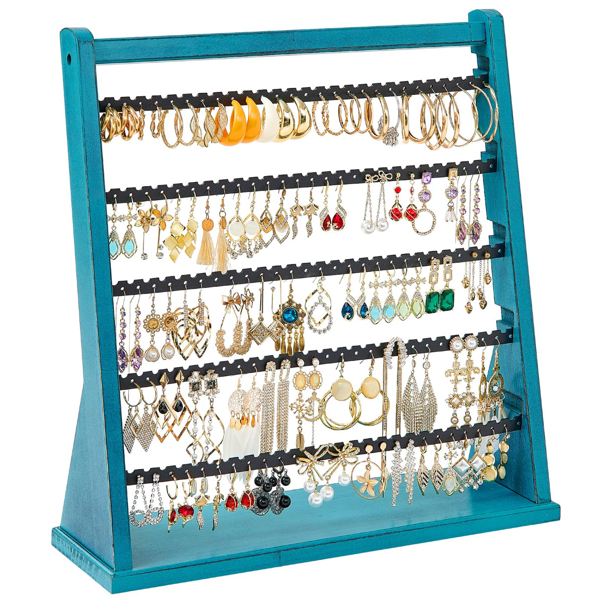 Poyilooo Earring Holder Organizer, Rustic Wood Earring Holder Stand, 5 Layer Jewelry Holder Organizer with 270 Earring Tree Holes Display Rack for Stud Earings & Hoop Earrings, Gifts for Women