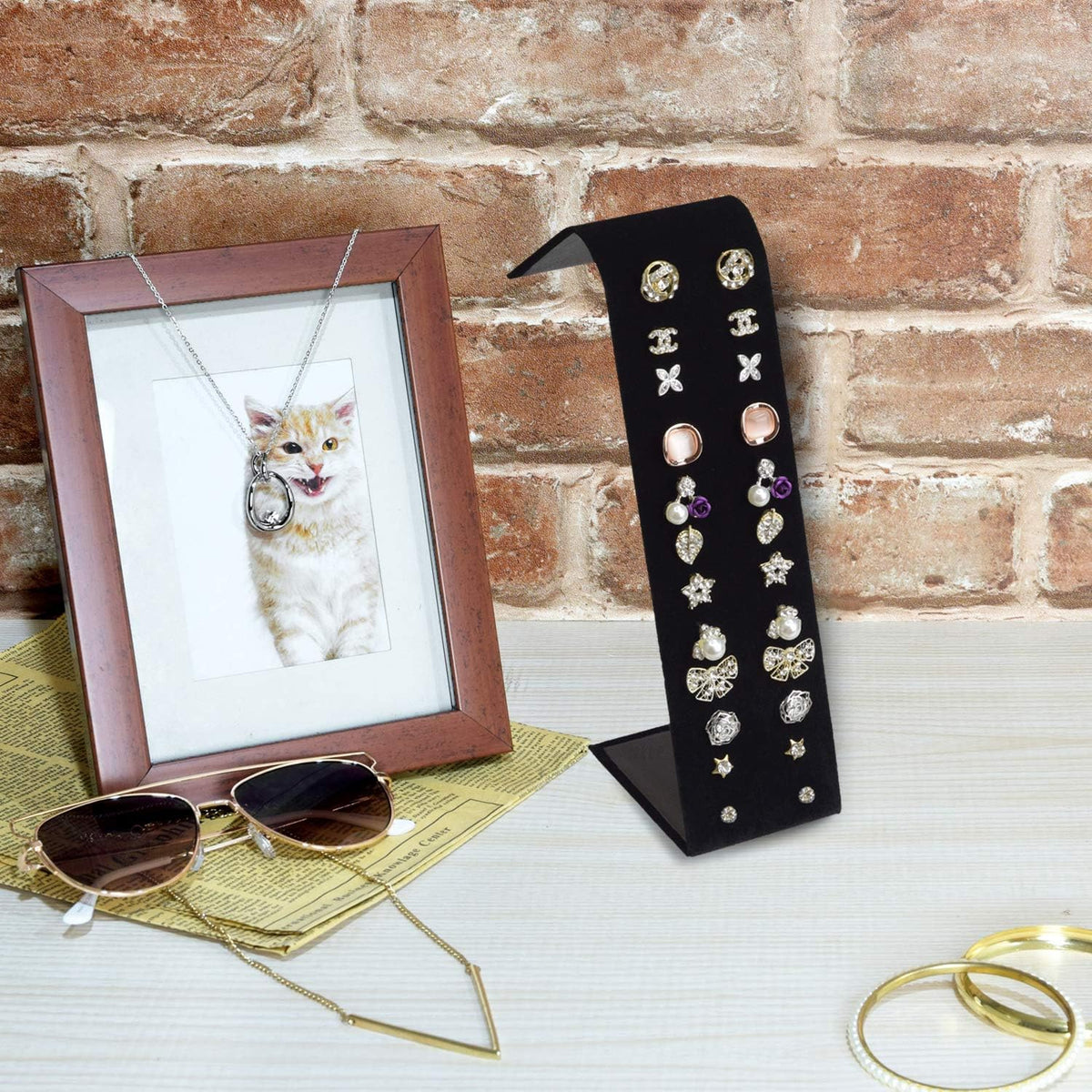 MOOCA 2pcs Black Velvet Adjustable Earring Display Stand for 12 Pairs