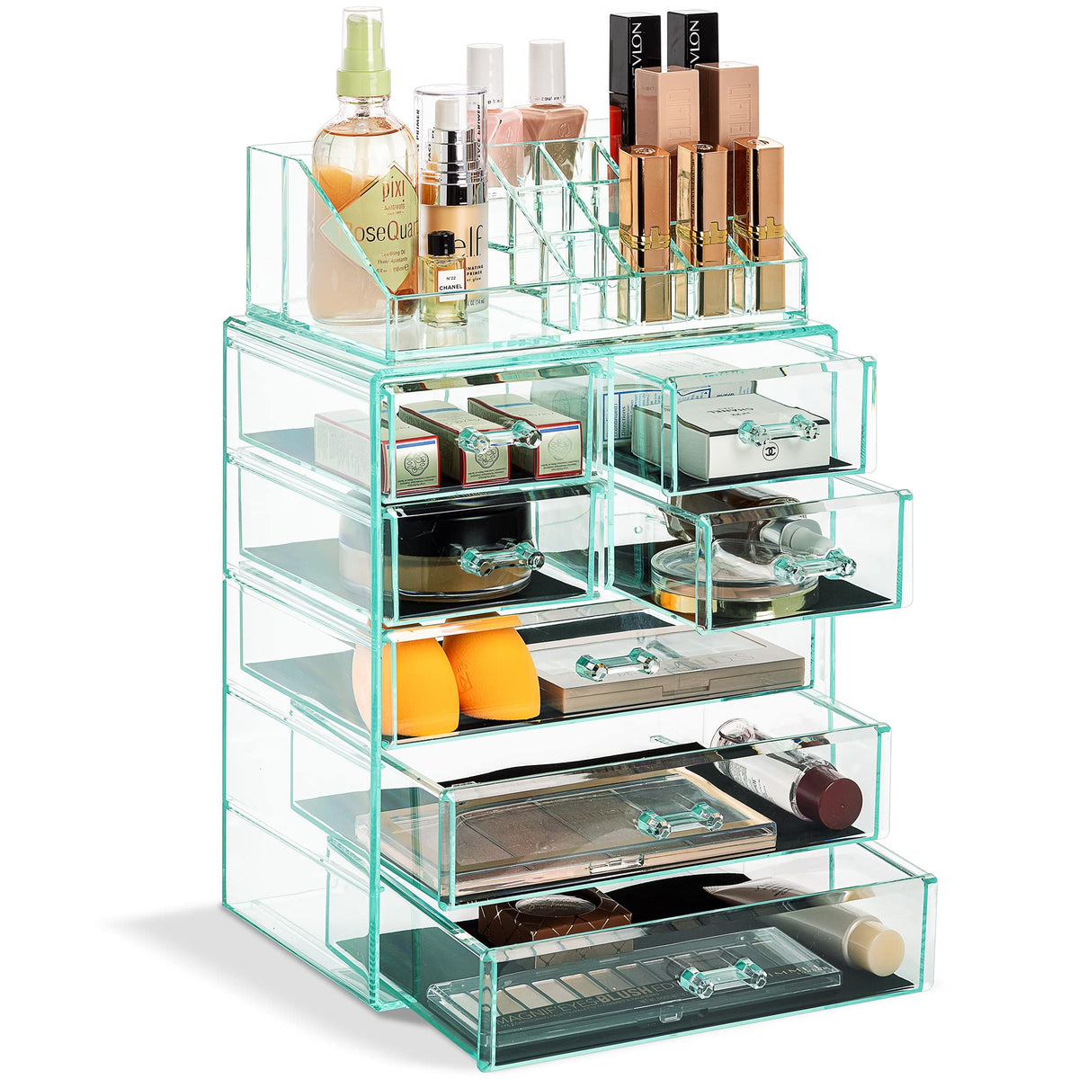Sorbus Makeup Organizer, 6-Drawer Acrylic 2-Piece Set (Marble Print)