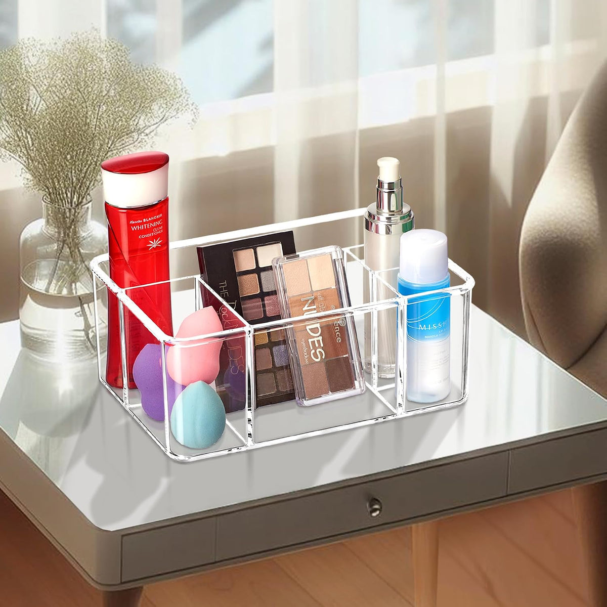 Amazing Abby - Glamour - Acrylic 5-Compartment Makeup Organizer (1-Pack), Transparent Plastic Beauty Supply Holder, Perfect Bathroom Vanity Storage for Makeup Palettes, Makeup Brushes, and More