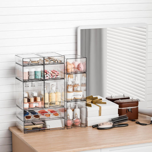 Yieach 4 Pack Clear Stackable Storage Drawers,4.4'' Tall Acrylic Drawers