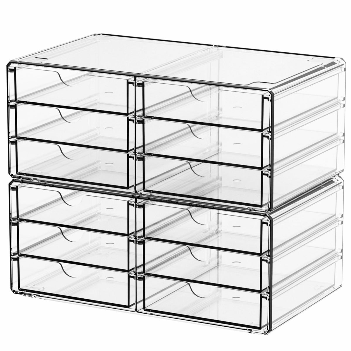 Yieach 2 Pack Acrylic Storage Drawers With 6 Drawers,Stackable Desk Organizer and Makeup Organizer,Large Clear Office Supplies Organizer for Pen,Stationary,Palettes,Arts Craft Organizers and Storage
