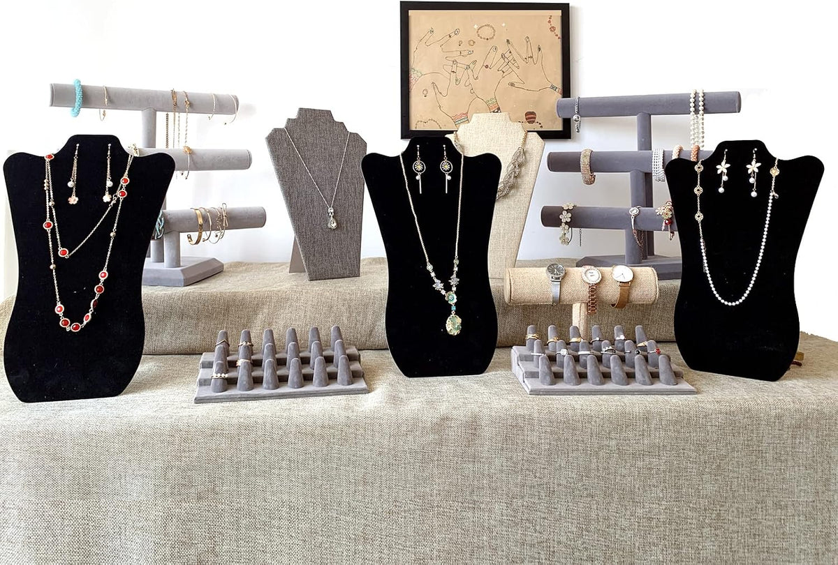 14 Inch Tall Black Velvet Necklace & Earing Display Stands for selling, Foldable Jewelry Display Stands for Shows.(set of 6)