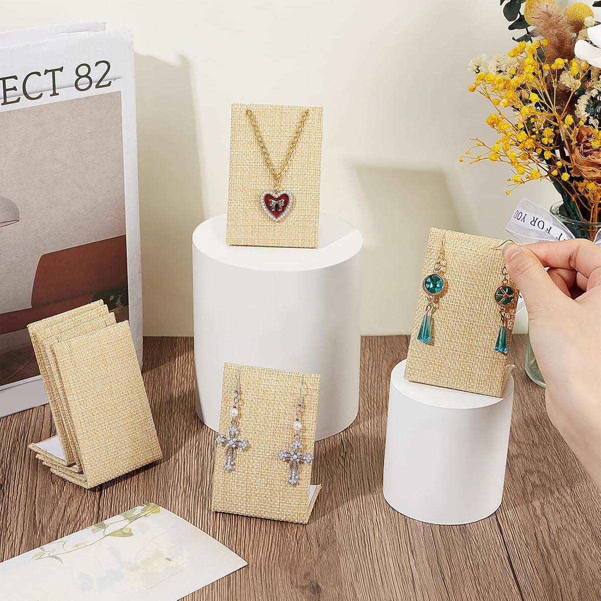 12PCS Earring Display Set Linen Earring Display Stand L-Shape Jewelry Organizer Earrings Organizer for Jewelry Dangling Slant Back Display Props Show 1.4 x 2.2 x 3 inch