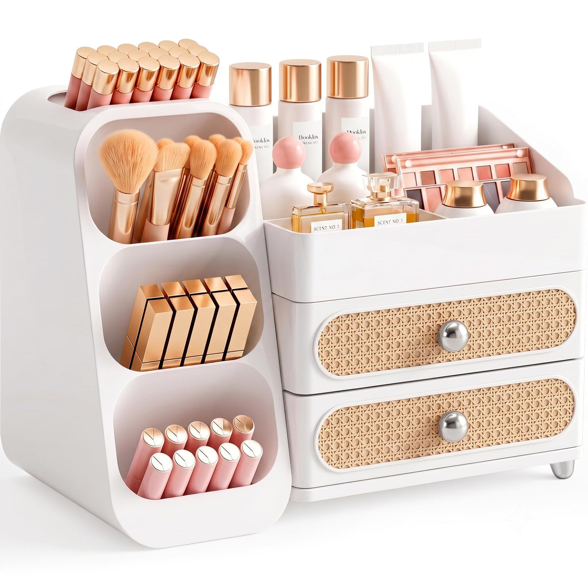 Booklov Small Makeup Organizer for Vanity Countertop, White