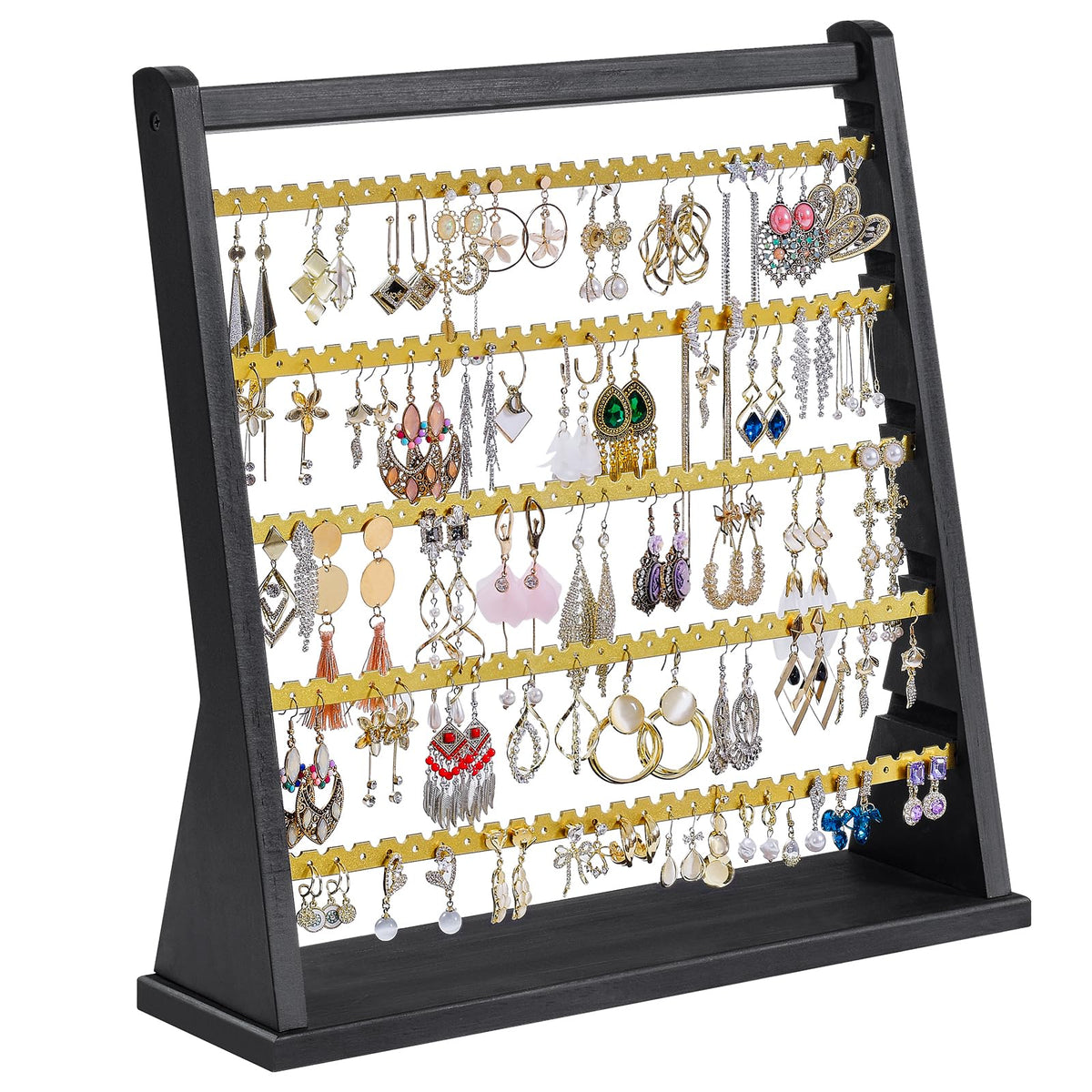 Poyilooo Earring Holder Organizer, Rustic Wood Earring Holder Stand, 5 Layer Jewelry Holder Organizer with 270 Earring Tree Holes Display Rack for Stud Earings & Hoop Earrings, Gifts for Women
