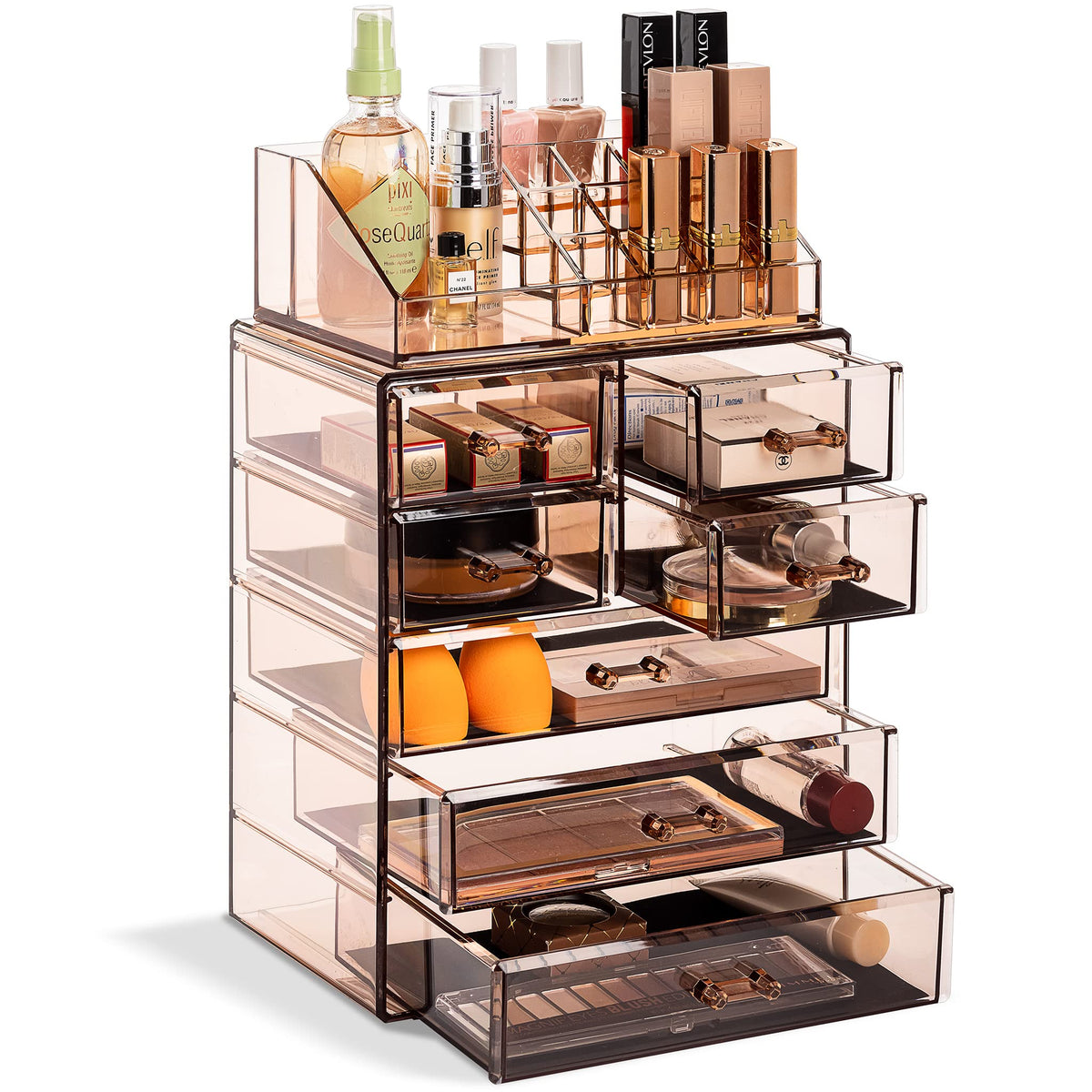 Sorbus Makeup Organizer, 6-Drawer Acrylic 2-Piece Set (Marble Print)
