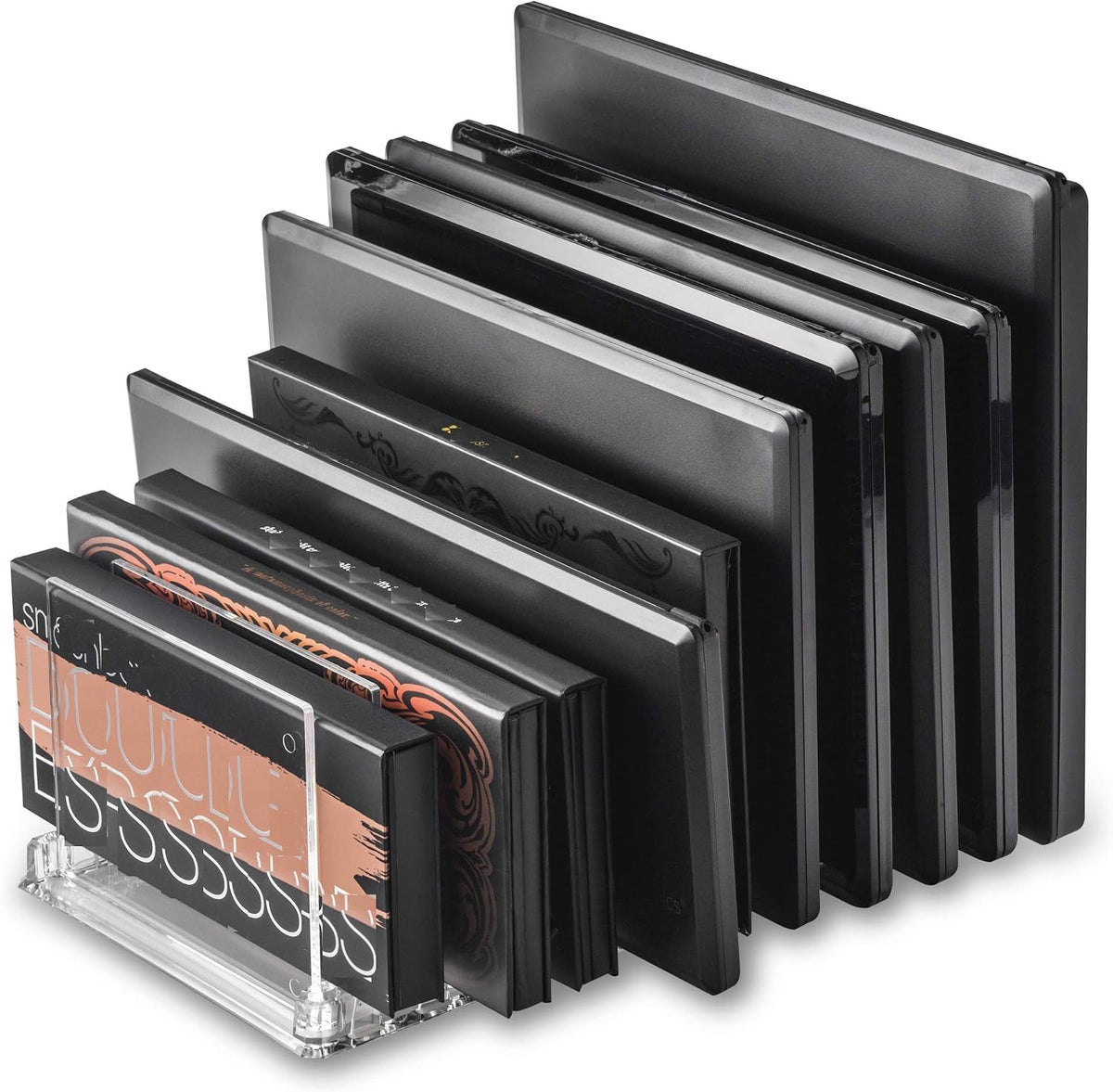 byAlegory Acrylic Makeup Eyeshadow Palette Organizer W/ Removable Dividers | 10 Space Vanity Desk Storage Fits All Palette Sizes - Clear