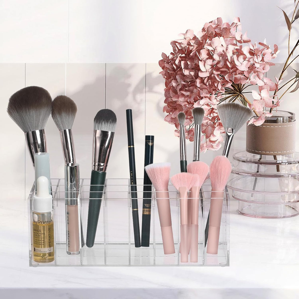 SEWACC Acrylic Lipstick Holder 24 Grids Clear Lipgloss Lipstick Organizer And Storage Display Case for Lip Gloss Tubes Eyebrow Pencil Perfume Sample Mascara