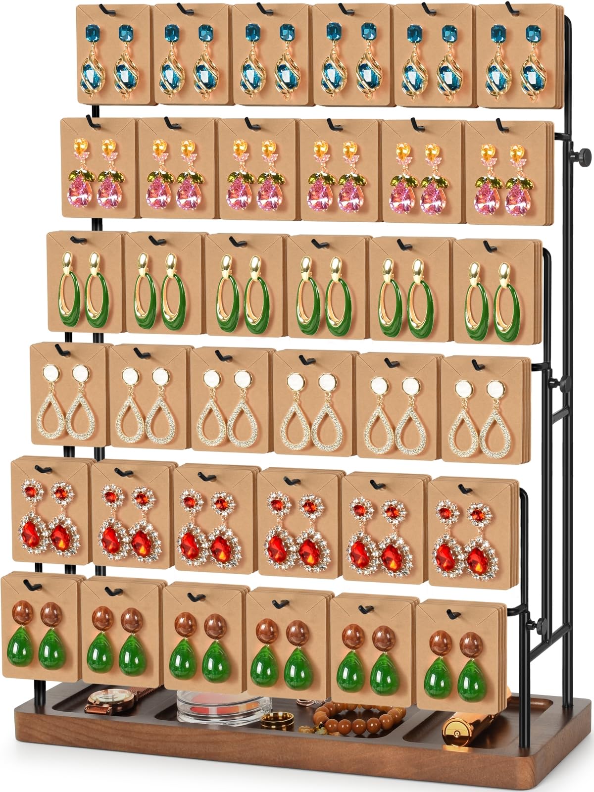 Jewelry Display for Vendors, 36 Hooks Earring Display Stands for Selling, Earring Holder Organizer for Earring Cards, Bracelets, Necklaces, Rings, Keychains Retail-Burlywood