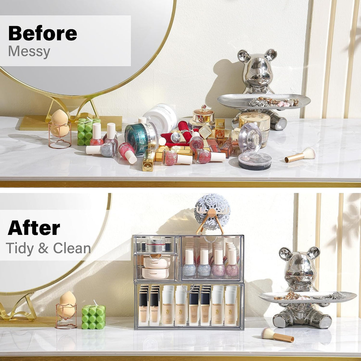 Prsildan Acrylic Drawer Makeup Organizer with 4 Drawers