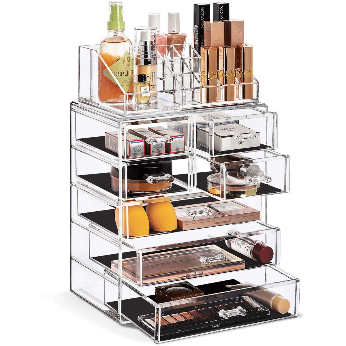 Sorbus Makeup Organizer, 6-Drawer Acrylic 2-Piece Set (Marble Print)