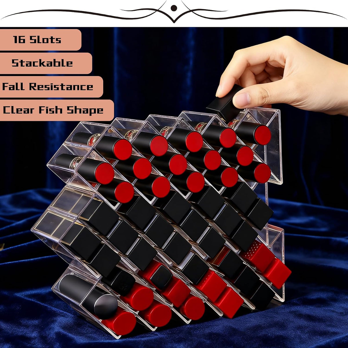 Lipstick Organizer Holder 32 Spaces Fish Shape Lip Gloss Organizer