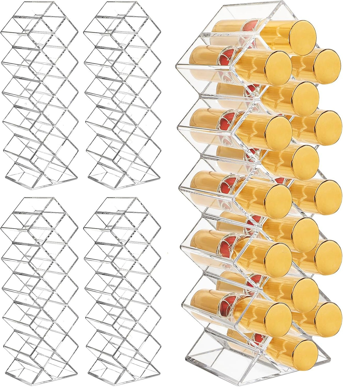 Cedilis 4 Pack Clear Acrylic Lipstick Holder Organizer, 64 Slot