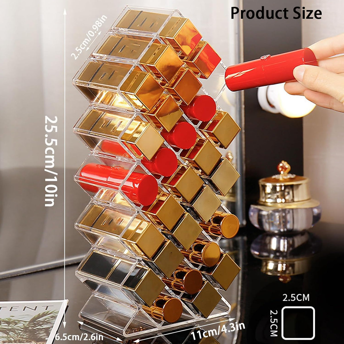 Lipstick Organizer,56 Lip Slots Acrylic Lipstick Holder,
