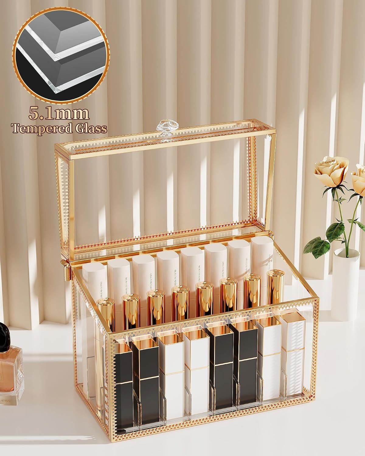 Youdepot Lipstick Organizer Holder, 24 Spaces Tempered Glass