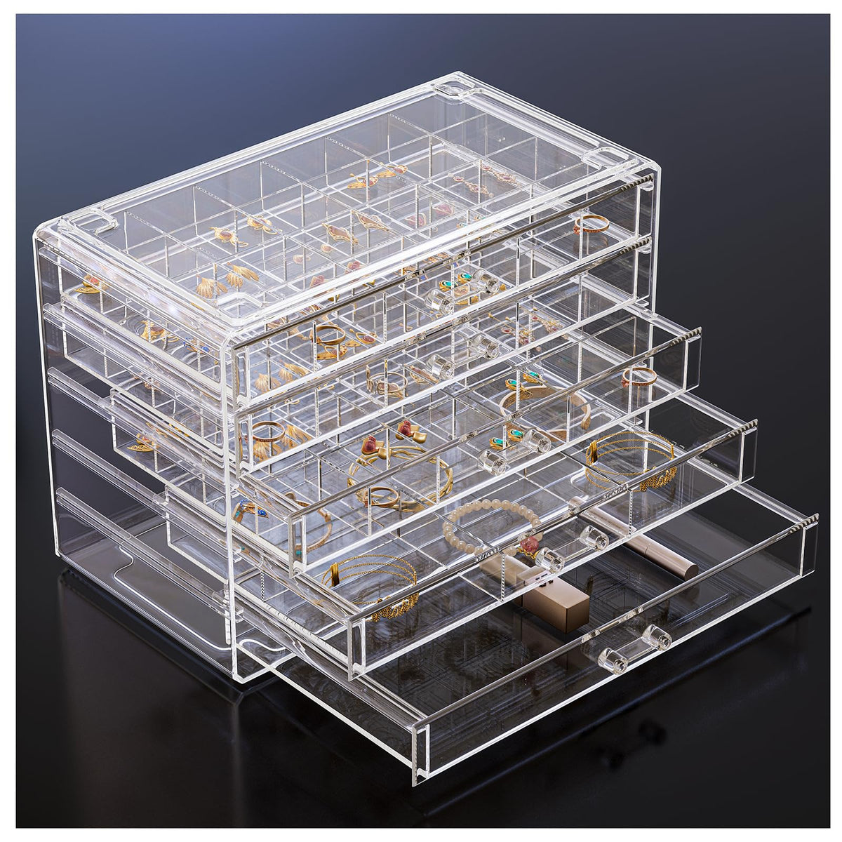 ProCase Acrylic Earrings Holder Organizer Box -Clear, 5 Layers