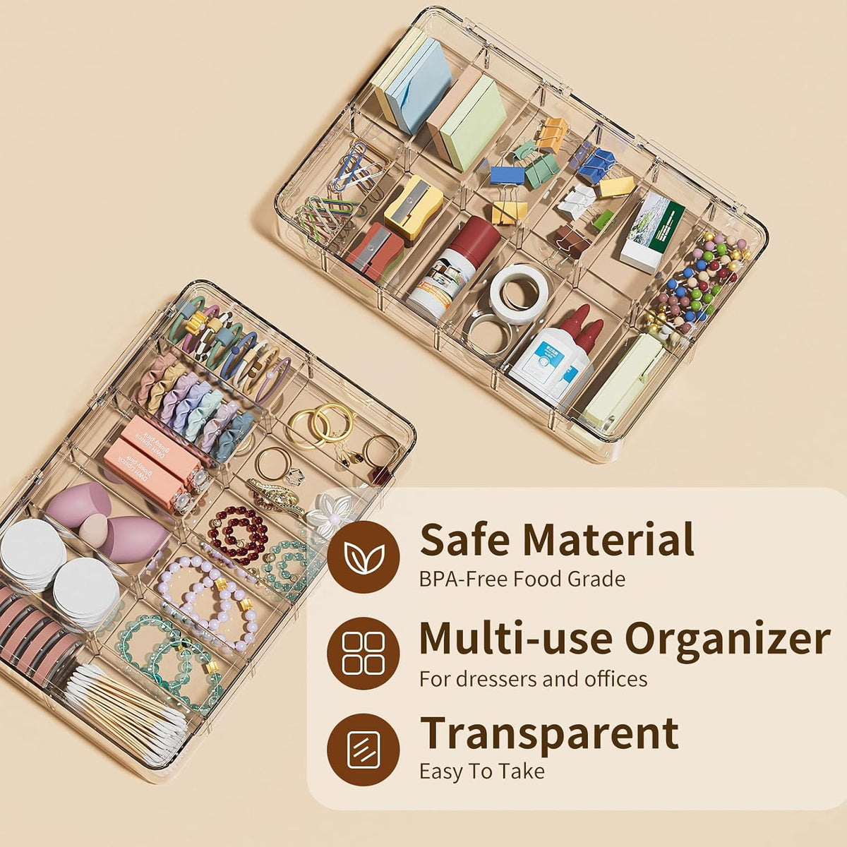 Clear Acrylic Makeup Organizer with Cover - 12 Compartments Cosmetic and Jewelry Organizer for Vanity and Desk Storage