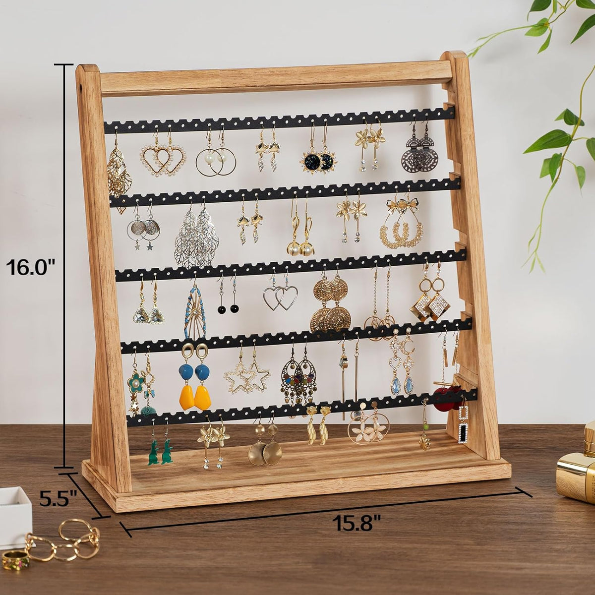 Poyilooo Earring Holder Organizer, Rustic Wood Earring Holder Stand, 5 Layer Jewelry Holder Organizer with 270 Earring Tree Holes Display Rack for Stud Earings & Hoop Earrings, Gifts for Women