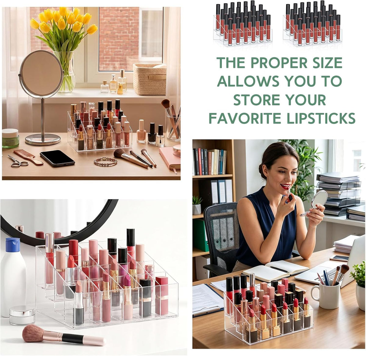 Macarrie 6 Pieces Lipstick Holder 24 Slot Clear Acrylic Lipgloss Organizer Storage Display Case for Perfume Sample Mascara Brushes Birthday Gift