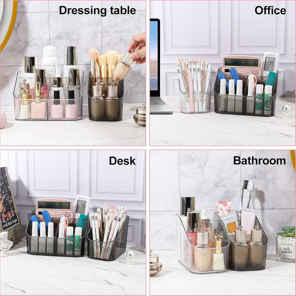 DASITON 3 Slots Makeup Brush Holder, Acrylic Make Up Brush Holder Organizer for Vanity, Bathroom Countertop, Small Makeup Organizer Brush Cup Cosmetic Brushes Storage, Pen Holder for Desk (Clear S)
