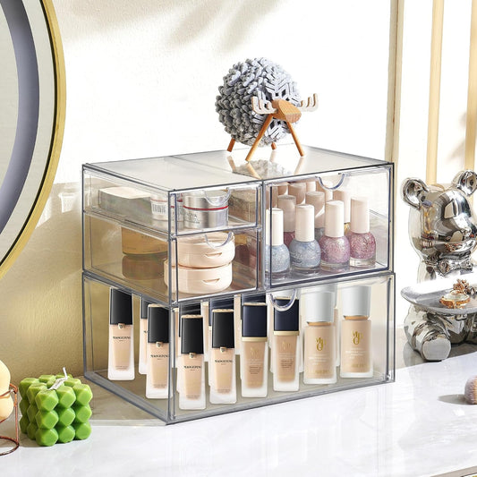 Prsildan Acrylic Drawer Makeup Organizer with 4 Drawers